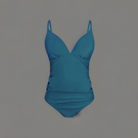 Cupshe Maternity One Piece Swimsuit Small Blue V-Neck Ruched Tummy Support - Picture 5 of 11
